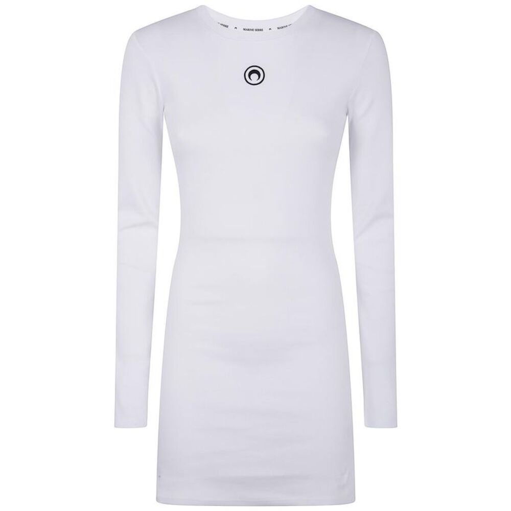 MARINE SERRE Moon Print Long Sleeve Ribbed Mini Dress Women WHITE Dresses